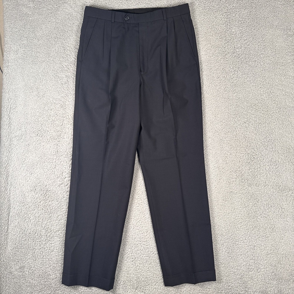 Brooks Brothers Wool Double Pleated Trousers 34x32 Black 346 Stretch